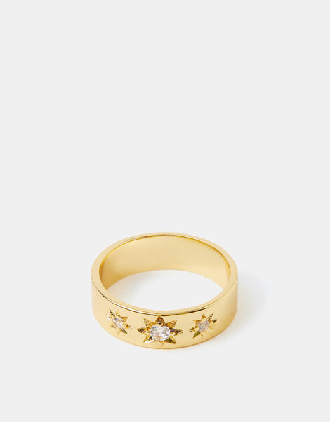14ct Gold-Plated Star Band Ring, Gold (GOLD), large