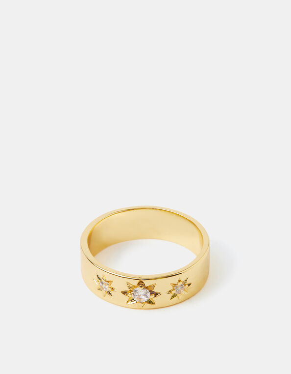 14ct Gold-Plated Star Band Ring, Gold (GOLD), large
