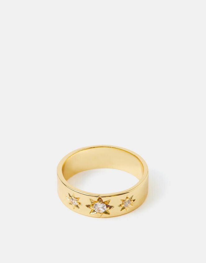14ct Gold-Plated Star Band Ring, Gold (GOLD), large