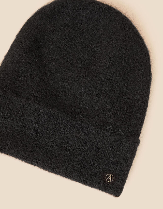Milan Fluffy Beanie Hat, Black (BLACK), large
