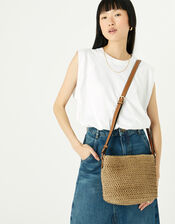 Maeve Raffia Cross-Body Bag, Natural (NATURAL), large