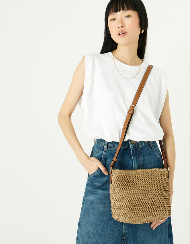Maeve Raffia Cross-Body Bag, Natural (NATURAL), large