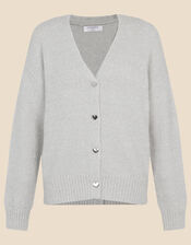 Metallic Cardigan with Heart Buttons, Grey (GREY), large