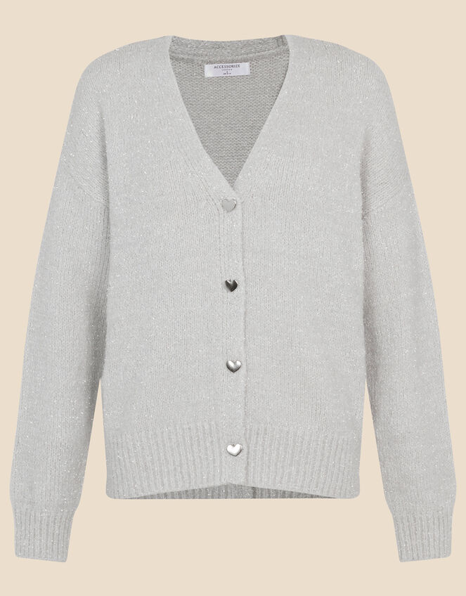 Metallic Cardigan with Heart Buttons, Grey (GREY), large