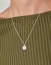 Sterling Silver-Plated Textured Pendant Necklace, , large