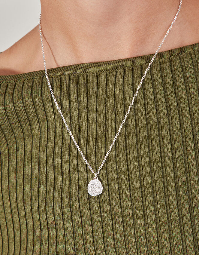 Sterling Silver-Plated Textured Pendant Necklace, , large