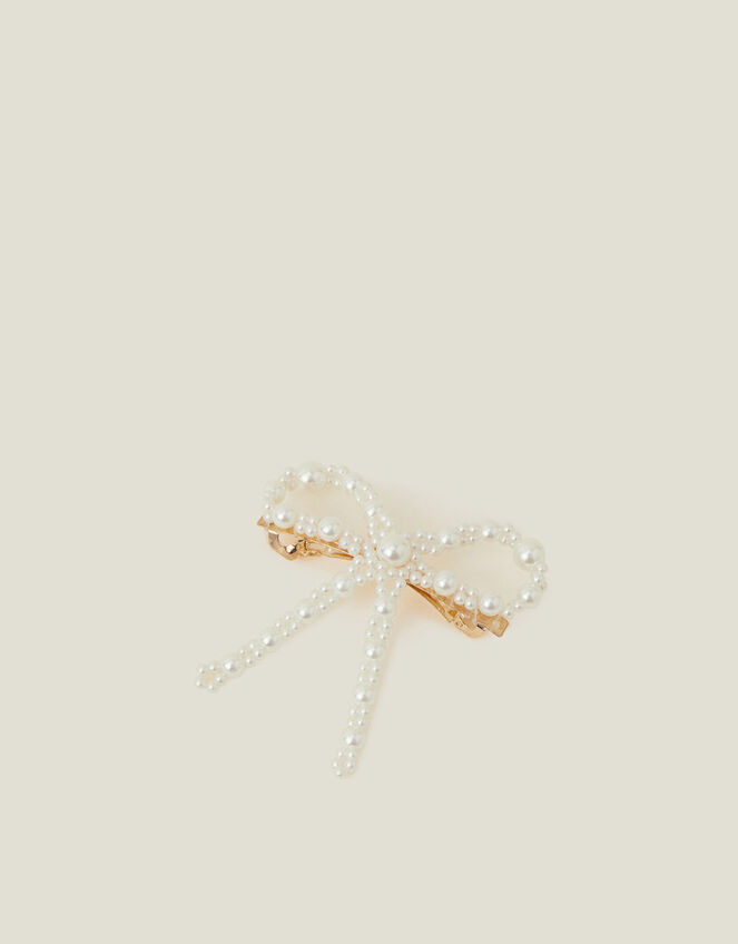 Mini Bow Pearl Barrette Clip, , large