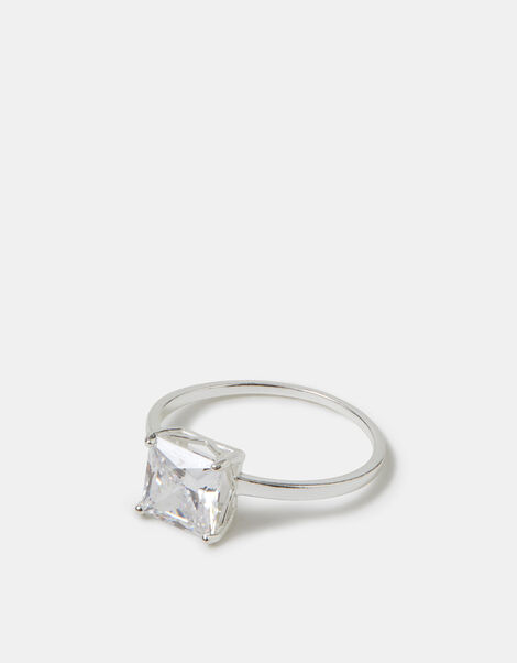 Sterling Silver Princess Cut Engagement Ring, Silver (ST SILVER), large