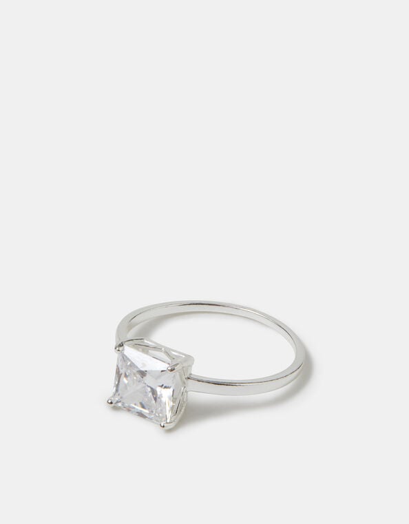 Sterling Silver Princess Cut Engagement Ring, Silver (ST SILVER), large