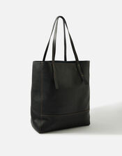 Large Leather Shopper Bag, Black (BLACK), large