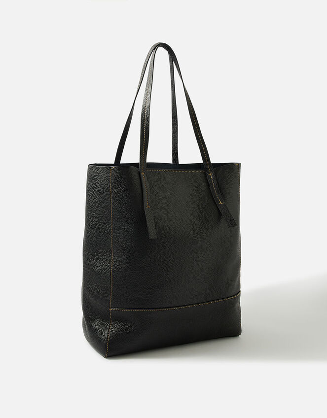 Large Leather Shopper Bag, Black (BLACK), large