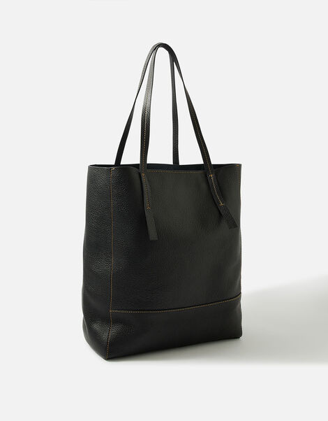 Large Leather Shopper Bag Black, Black (BLACK), large