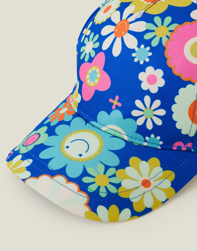 Girls Boho Floral Cap, Blue (BLUE), large