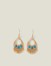 Stone Teardrop Fringe Earrings Turquoise, , large