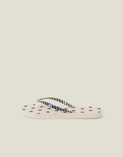 Polka Dot Stripe Flip Flops, Blue (NAVY), large