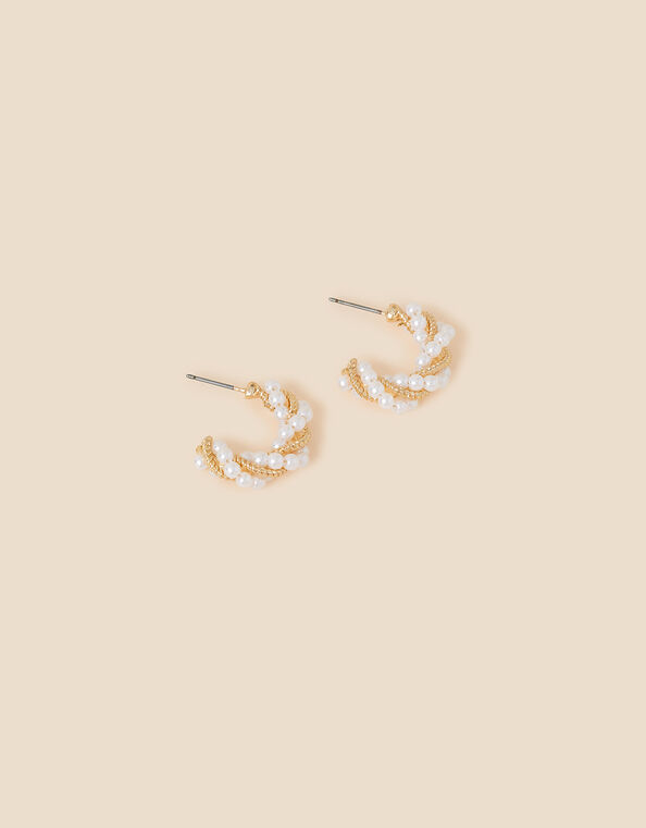 Twisted Pearl Hoop Earrings, , large