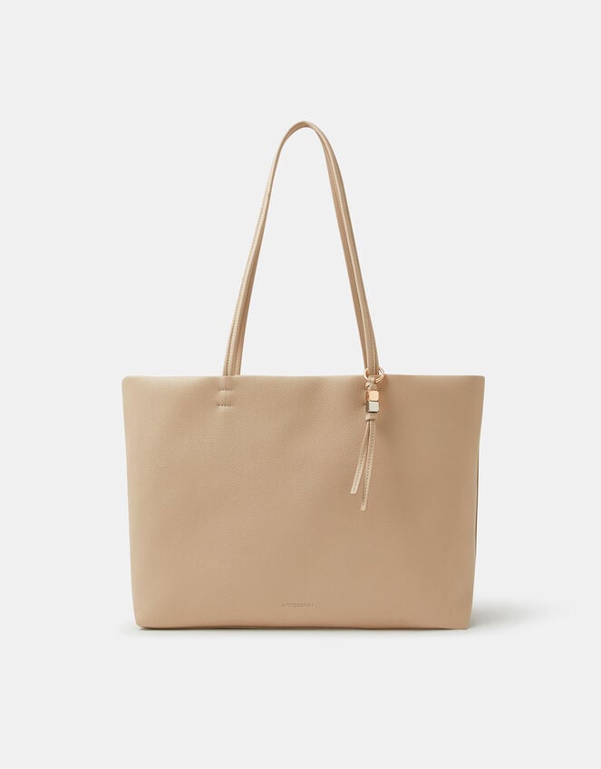 Charm Faux Leather Tote Bag, Cream (CREAM), large