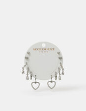 6-Pack Pavé Heart Stud and Hoop Earrings Silver, , large