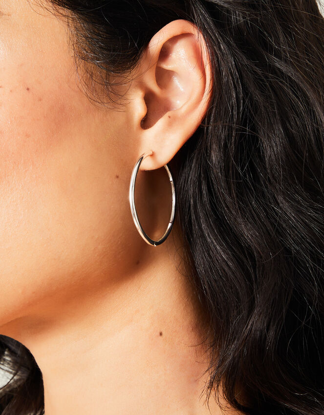 Sterling Silver-Plated Hoop Earrings, , large