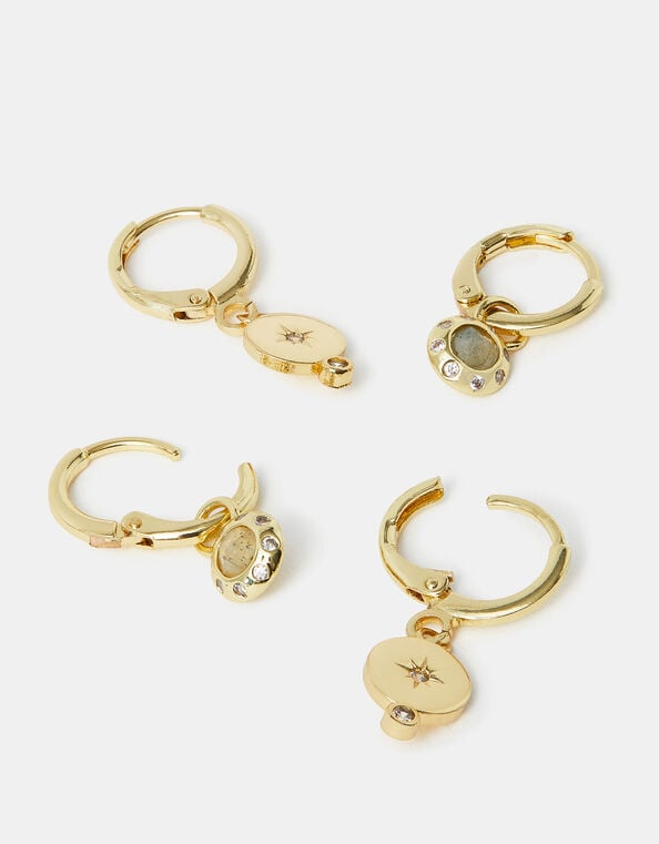 2-Pack 14ct Gold-Plated Charm Huggie Hoop Earrings, , large