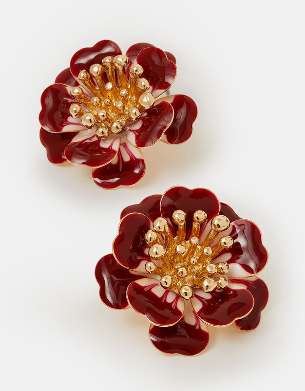 Enamel Flower Stud Earrings, , large