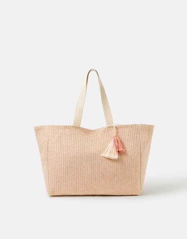 Woven Metallic Beach Bag, , large