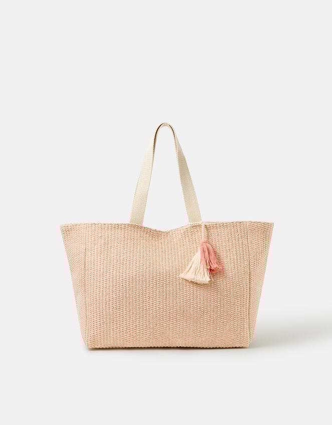 Woven Metallic Beach Bag, , large