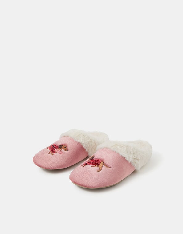 Sequin Sausage Dog Mule Slippers, Pink (PINK), large