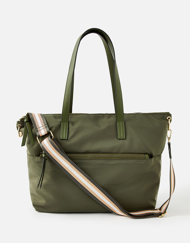 Nadine Nylon Tote Bag, Green (KHAKI), large