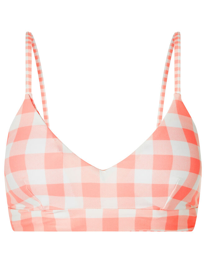 Neon Check Reversible Triangle Bikini Top, Orange (CORAL), large