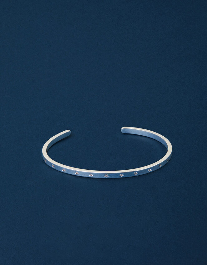 Sterling Silver-Plated Diamante Star Cuff Bracelet, , large