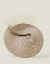 Mary Jane Woven Disc Fascinator, Natural (CHAMPAGNE), large