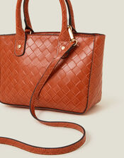 Mini Woven Faux Leather Handbag, Orange (ORANGE), large