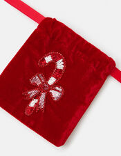 Candy Cane Velvet Drawstring Pouch, , large