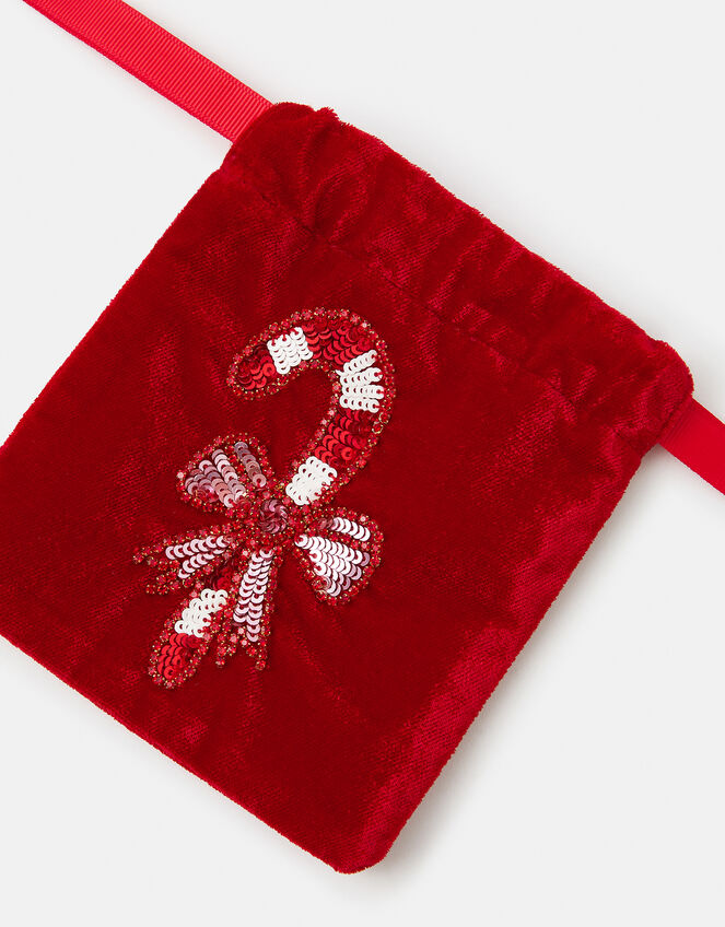 Candy Cane Velvet Drawstring Pouch, , large