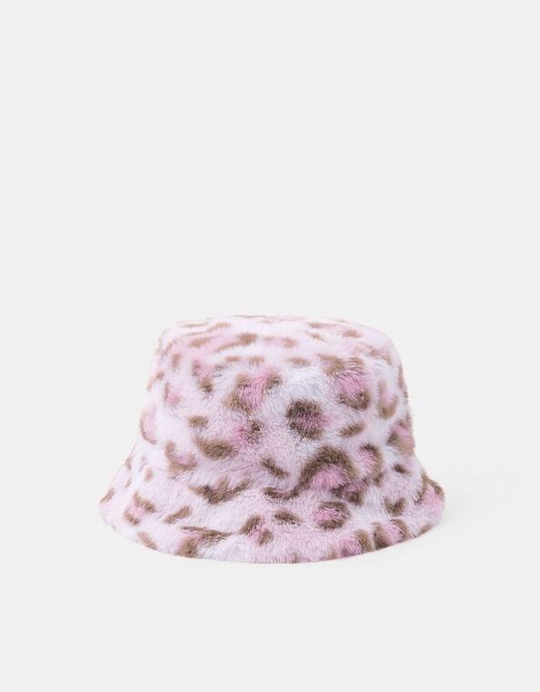 Girls Fluffy Leopard Print Bucket Hat, Leopard (LEOPARD), large