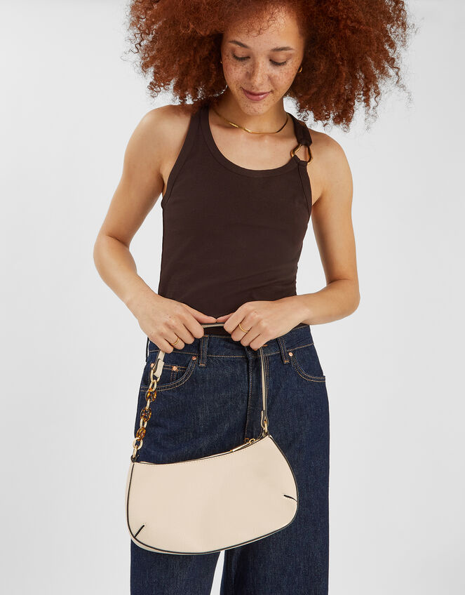 Resin Chain Strap Shoulder Bag, Cream (CREAM), large