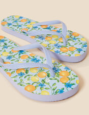 Orange and Lemon Print Flip Flops, Multi (BRIGHTS-MULTI), large