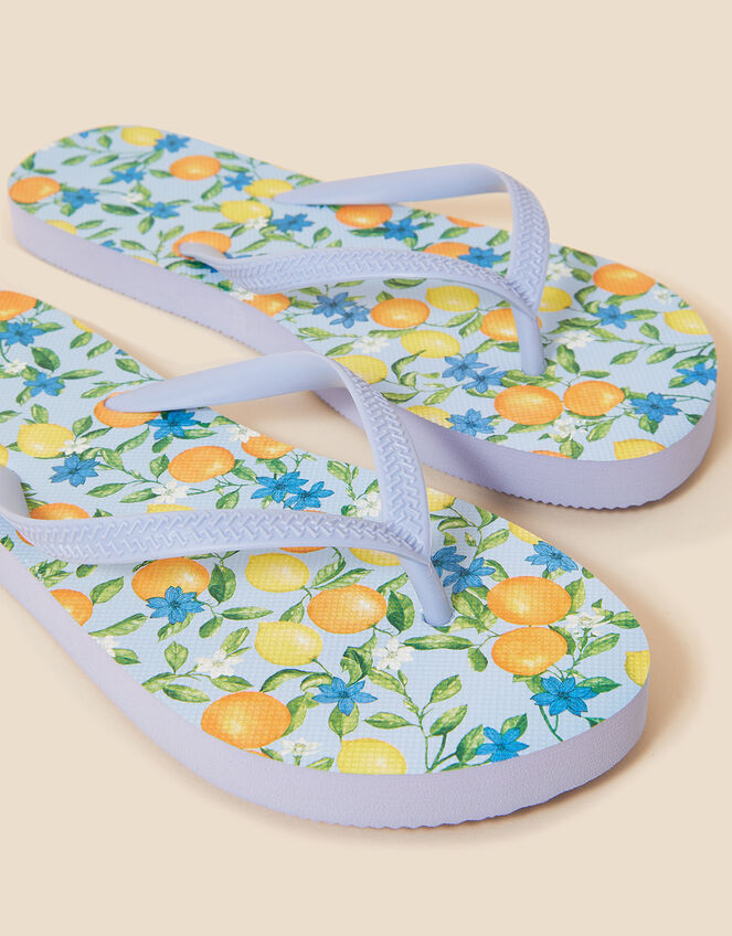 Orange and Lemon Print Flip Flops, Multi (BRIGHTS-MULTI), large