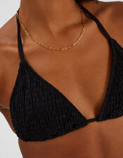 Smocked Triangle Bikini Top, Black (BLACK), large