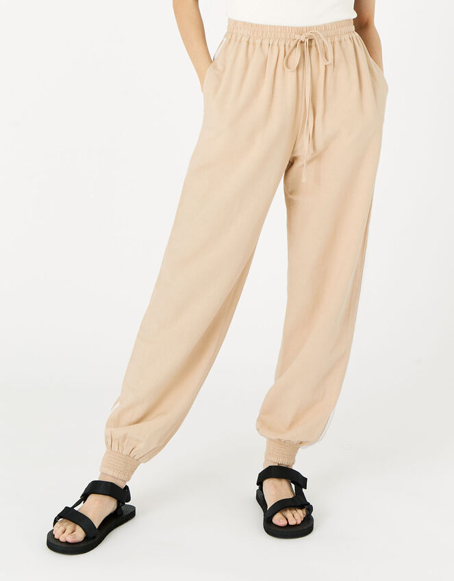 Drawstring Joggers in Linen Blend, Brown (TAUPE), large