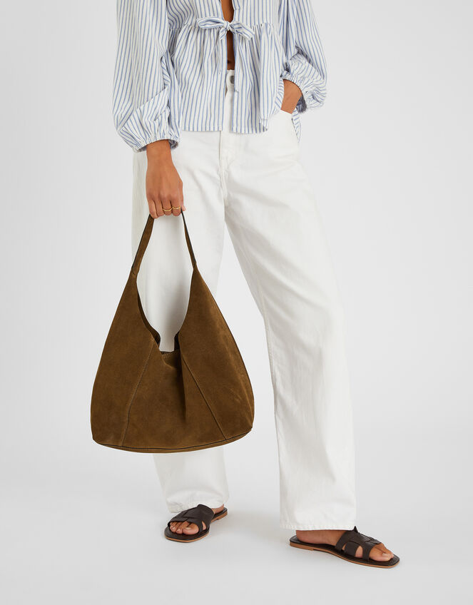 Large Suede Shoulder Bag, , large