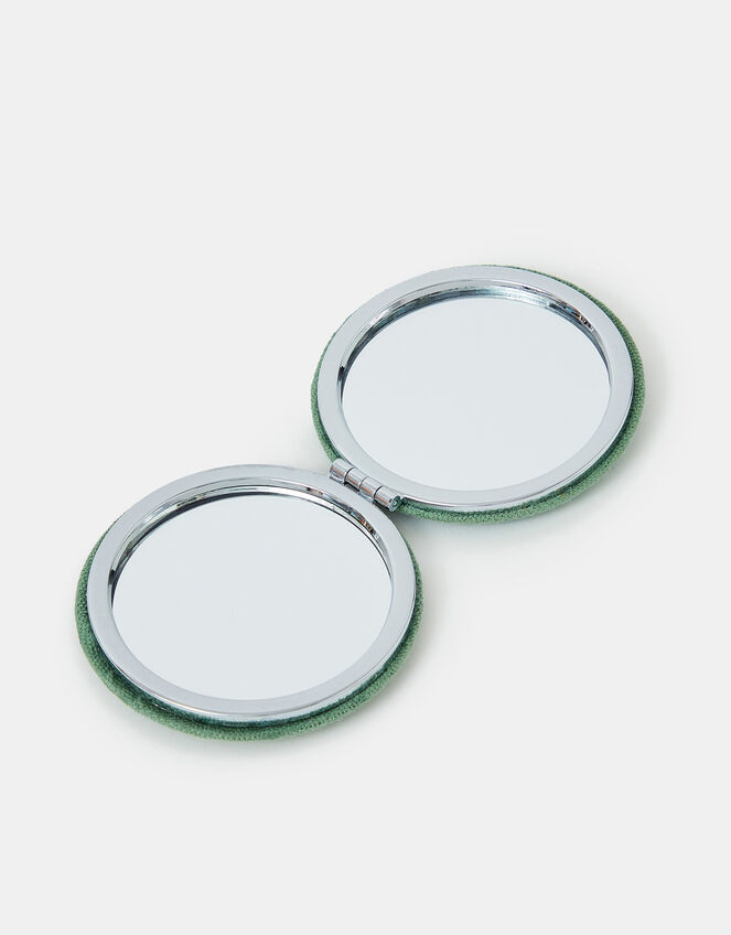 Initial Embroidered Compact Mirror, Green (GREEN), large