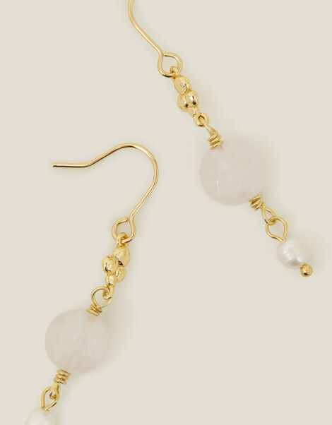 14ct Gold-Plated Stone Pearl Drop Earrings, , large