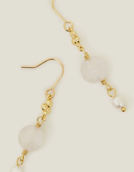 14ct Gold-Plated Stone Pearl Drop Earrings, , large
