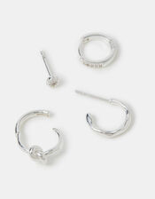 4-Pack Sterling Silver-Plated Knot Stud & Hoop Earrings, , large