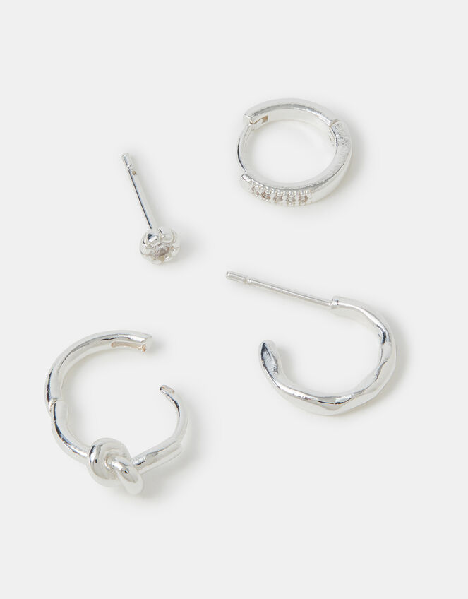 4-Pack Sterling Silver-Plated Knot Stud & Hoop Earrings, , large