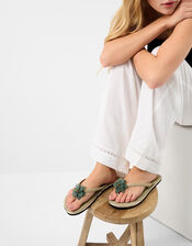 Flower Metallic Seagrass Flip Flops, Green (GREEN), large