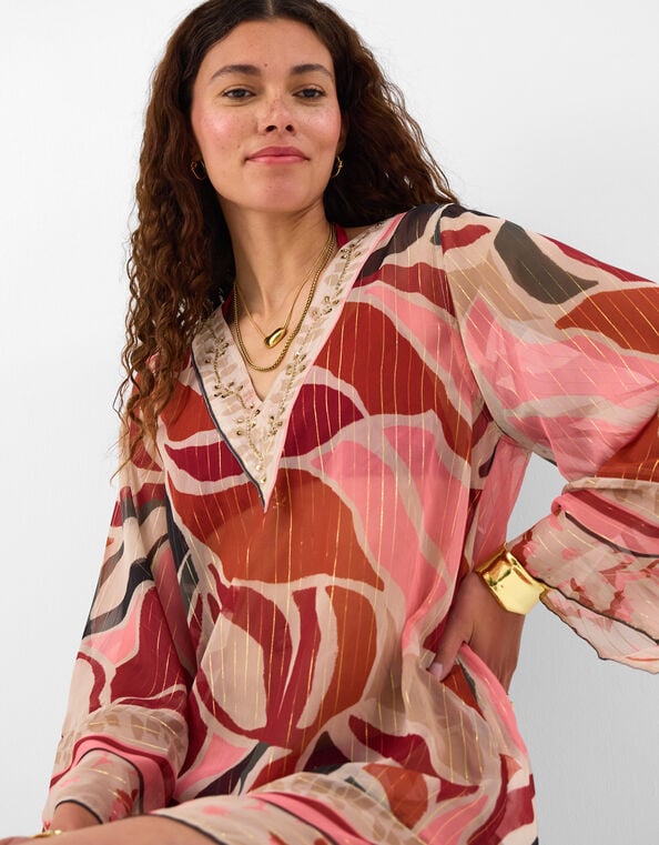 Abstract Chiffon Mini Kaftan , Multi (MULTI), large