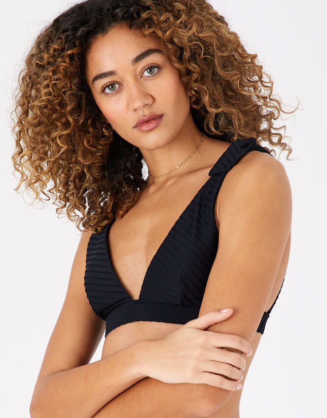 Knot Shoulder Triangle Bikini Top, Black (BLACK), large